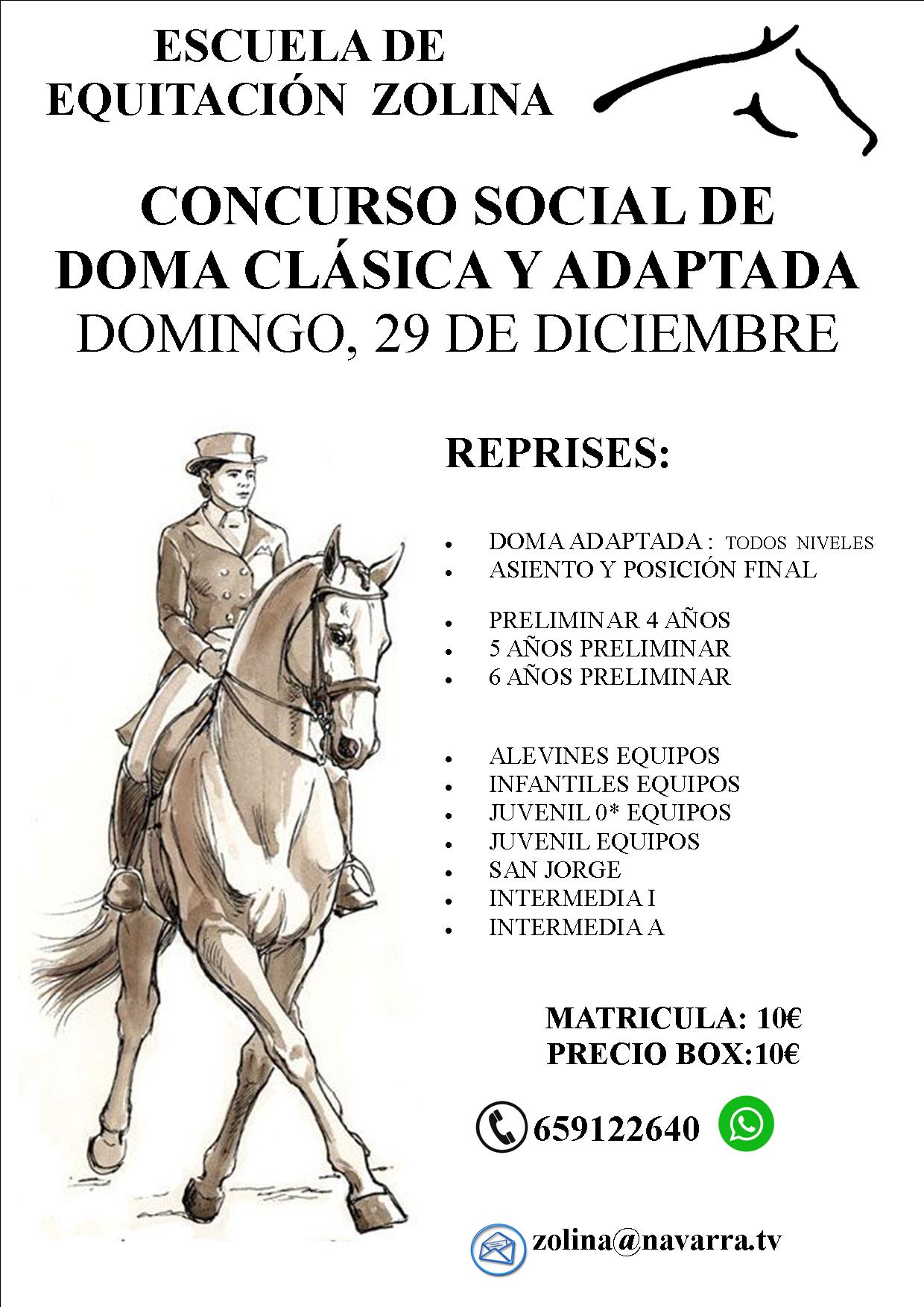 Concurso Social de Doma Cl&aacute;sica y Doma Adaptada el 29 de diciembre en Zolina